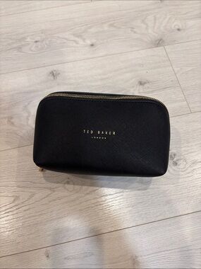 Ted Baker Black Leather Cosmetic Pouch with Gold Zip